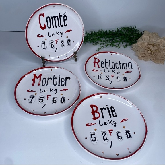 Four Williams Sonoma French Market Cheese Plates Comte Reblochon Morbier Brie - Picture 1 of 5